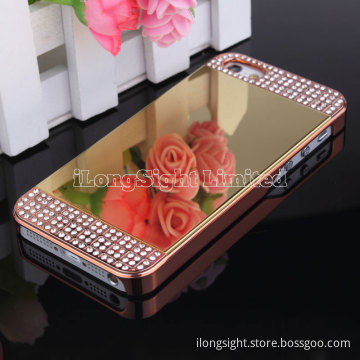 New Design Mirror With Metal Diamond Case cover For iPhone 5/5S